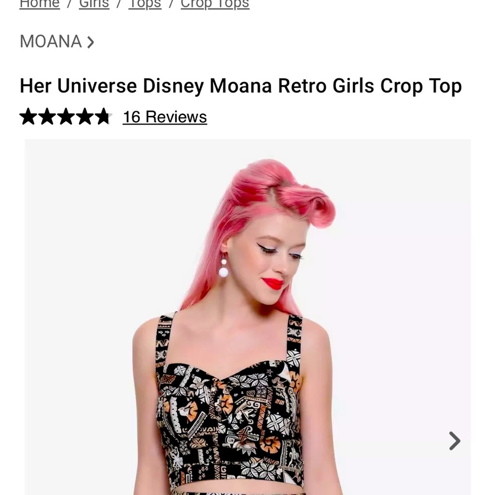 Her Universe Disney Moana Retro Girls Crop Top Small